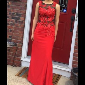 Red and Black Mesh PROM DRESS
